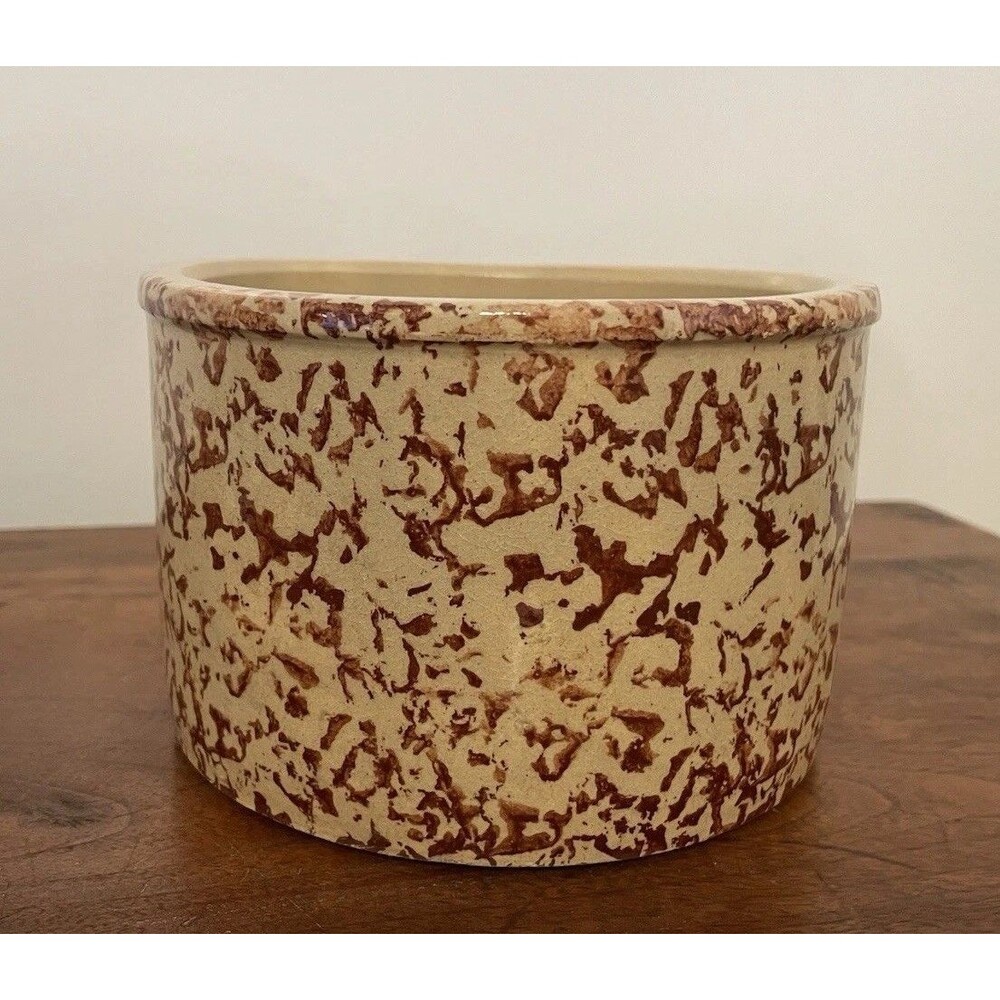 R.R.P. Co. Roseville Pottery Brown Spongeware 700A Crock Kitchen Jar Pot 4”